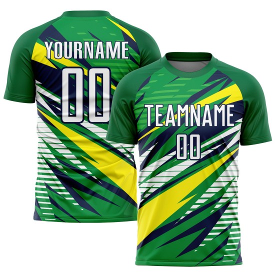 Benutzerdefinierte grün-weiße Sublimationsuniform Fußball-Gelb-Marine-Trikot Benutzerdefinierte grün-weiße Sublimationsuniform Fußball-Gelb-Marine-Trikot