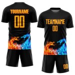 Black Dragon Flame Custom Fußball Uniform Trikot Gelb-Orange Sublimation Black Dragon Flame Custom Fußball Uniform Trikot Gelb-Orange Sublimation