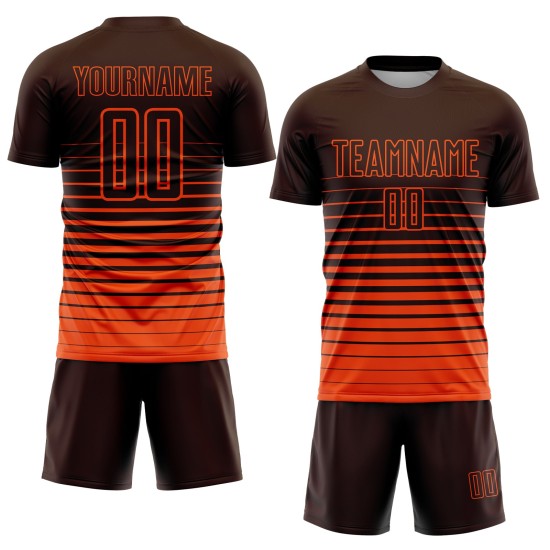 Jersey Mode Braun Benutzerdefinierte Verblassen Sublimation Uniform Fußball Orange Nadelstreifen Jersey Mode Braun Benutzerdefinierte Verblassen Sublimation Uniform Fußball Orange Nadelstreifen