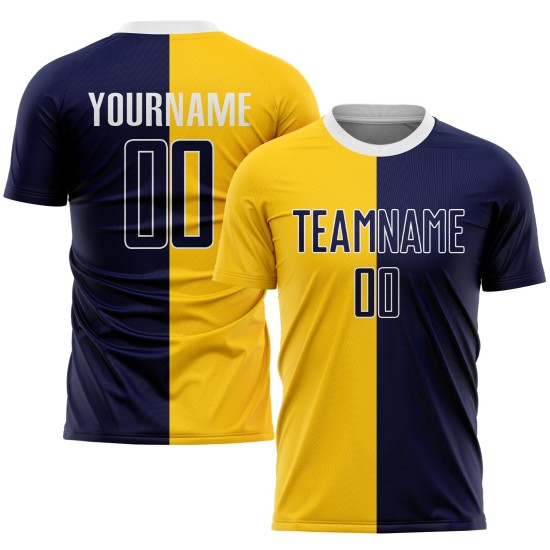 Fußball Custom Uniform Gold Fashion Navy-Weiß Split Sublimation Jersey Fußball Custom Uniform Gold Fashion Navy-Weiß Split Sublimation Jersey