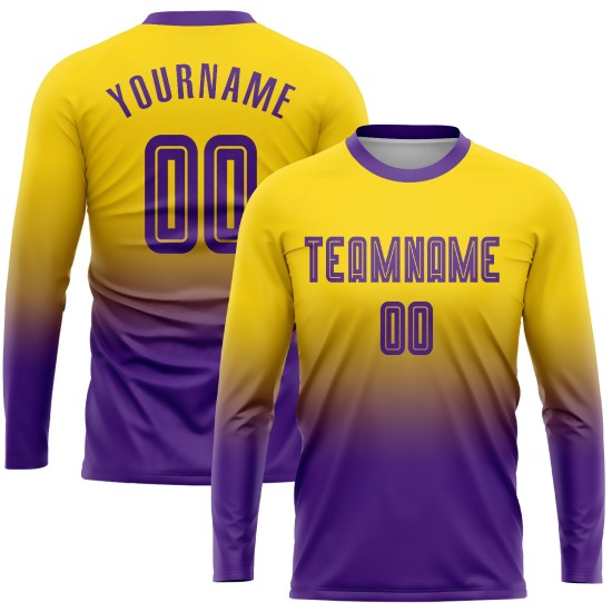 Fußball Ärmel Custom Jersey Fade Fashion Lila Gold Sublimation Lange Uniform Fußball Ärmel Custom Jersey Fade Fashion Lila Gold Sublimation Lange Uniform