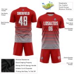 Mode Fußball Sublimation Nadelstreifen Rot Custom Jersey Uniform Fade Weiß-Grau Mode Fußball Sublimation Nadelstreifen Rot Custom Jersey Uniform Fade Weiß-Grau