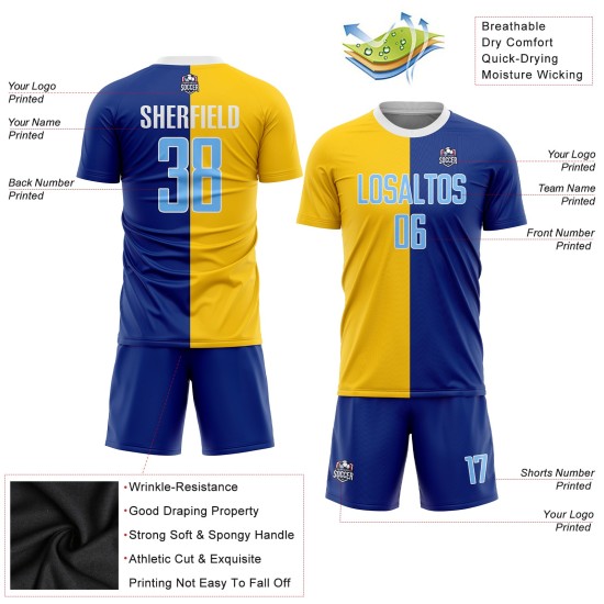 Uniform Split Blau-Gold Jersey Licht Royal Sublimation Mode Custom Fußball Uniform Split Blau-Gold Jersey Licht Royal Sublimation Mode Custom Fußball