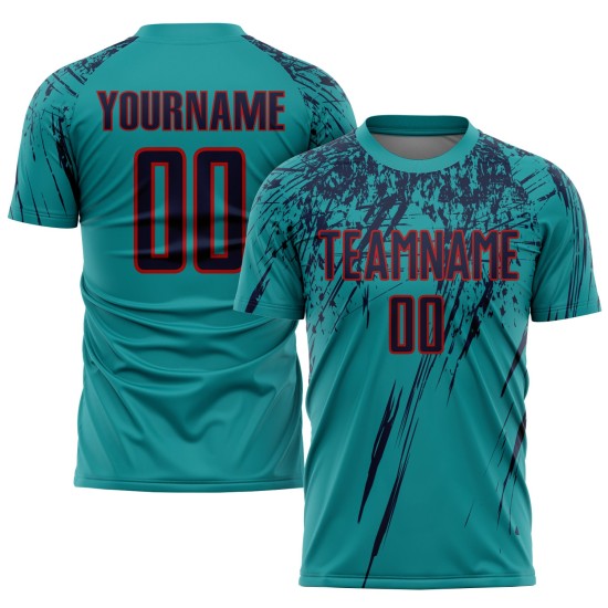 Benutzerdefiniertes marineblau-rotes Fußballtrikot mit Sublimationsdruck Benutzerdefiniertes marineblau-rotes Fußballtrikot mit Sublimationsdruck