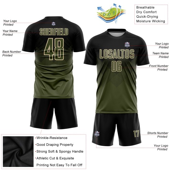 Uniform Trikot Fußball Sublimation Schwarz Custom Olive-Creme Uniform Trikot Fußball Sublimation Schwarz Custom Olive-Creme