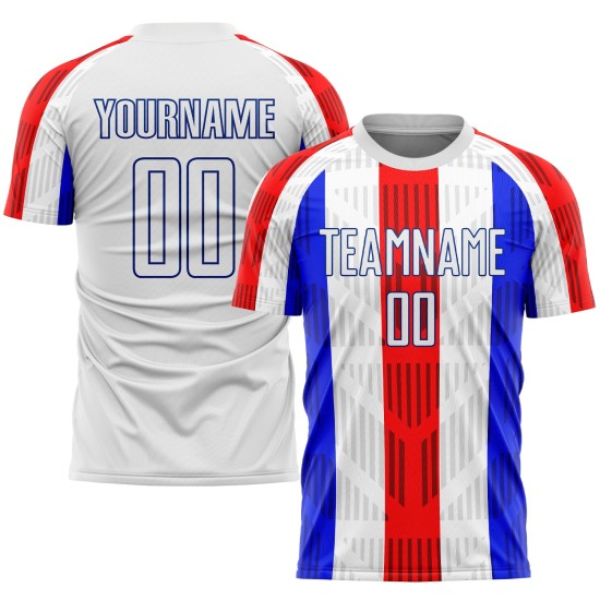Uniform Sublimation Fußball Weiß Custom Jersey Weiß-Royal Uniform Sublimation Fußball Weiß Custom Jersey Weiß-Royal