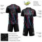 Fußball Schwarz Schwarz Jersey Custom Blau-Rosa Sublimation Uniform Licht Fußball Schwarz Schwarz Jersey Custom Blau-Rosa Sublimation Uniform Licht