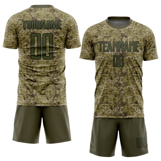 Uniform Custom Sublimation Jersey Salute To Olive-Black Camo Service Soccer Uniform Custom Sublimation Jersey Salute To Olive-Black Camo Service Soccer
