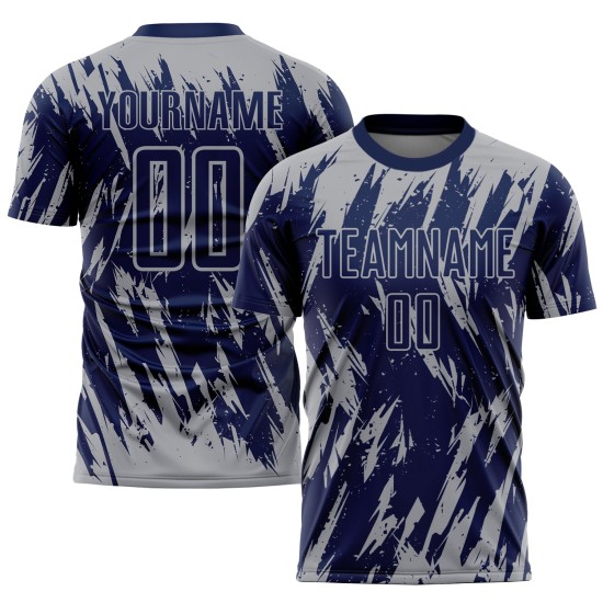 Sublimationstrikot Fußball Custom Navy Grau Uniform Sublimationstrikot Fußball Custom Navy Grau Uniform