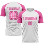 Rosa Fußballtrikot Weiße Uniform Benutzerdefinierte Sublimation Rosa Fußballtrikot Weiße Uniform Benutzerdefinierte Sublimation