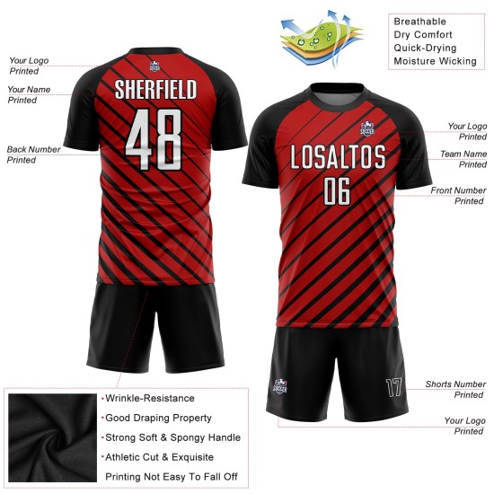 Sublimationstrikot Custom Soccer Weiß-Schwarz Uniform Rot Sublimationstrikot Custom Soccer Weiß-Schwarz Uniform Rot