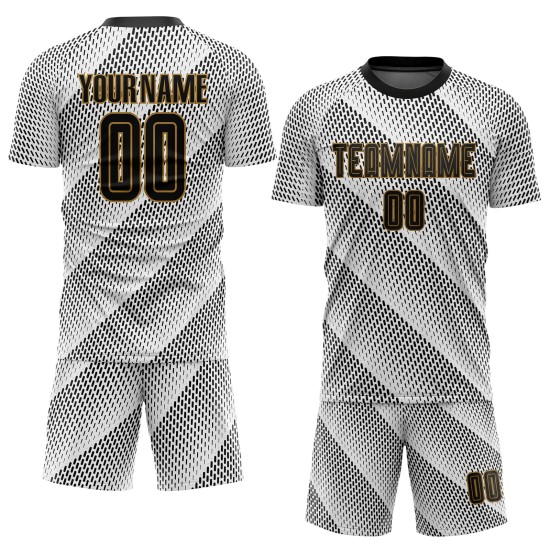 Benutzerdefinierte schwarz-alte Uniform Gold Fußball weiß Sublimation Jersey Benutzerdefinierte schwarz-alte Uniform Gold Fußball weiß Sublimation Jersey