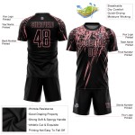 Schwarzes Sublimations-Fußballtrikot für individuelle Uniformen, Mittelrosa Schwarzes Sublimations-Fußballtrikot für individuelle Uniformen, Mittelrosa