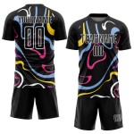 Uniform Jersey Sublimation Flüssigkeit Schwarz Benutzerdefinierte Weiß Formen Fußball Uniform Jersey Sublimation Flüssigkeit Schwarz Benutzerdefinierte Weiß Formen Fußball