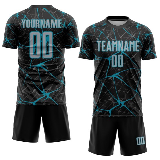 Uniform Fußball Custom Jersey Sublimation Schwarz Grau-Blaugrün Uniform Fußball Custom Jersey Sublimation Schwarz Grau-Blaugrün