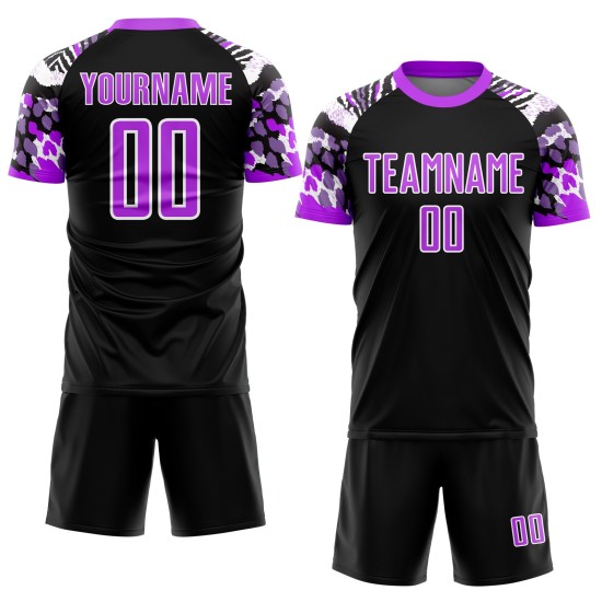 Schwarzer Druck Tier Lila-Weiß Sublimation Jersey Custom Fußballuniform Schwarzer Druck Tier Lila-Weiß Sublimation Jersey Custom Fußballuniform