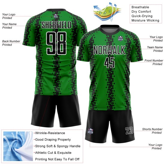 Uniform Schwarz-Weiß Geometrische Jersey Abstrakte Benutzerdefinierte Gras Grün Muster Sublimation Uniform Schwarz-Weiß Geometrische Jersey Abstrakte Benutzerdefinierte Gras Grün Muster Sublimation