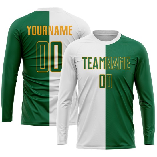 Weiß Custom Uniform Kelly Jersey Split Fashion Grün-Gold Sublimation Fußball Weiß Custom Uniform Kelly Jersey Split Fashion Grün-Gold Sublimation Fußball