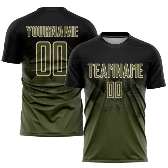 Uniform Trikot Fußball Sublimation Schwarz Custom Olive-Creme Uniform Trikot Fußball Sublimation Schwarz Custom Olive-Creme