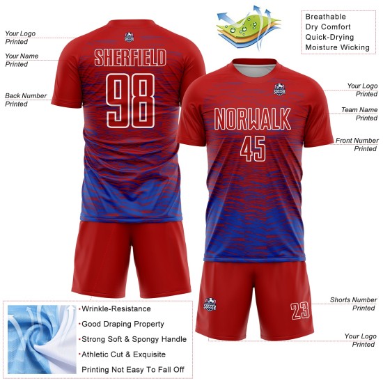Thunder Soccer Jersey Custom Line Sublimation Rot Blau-Weiß Uniform Thunder Soccer Jersey Custom Line Sublimation Rot Blau-Weiß Uniform