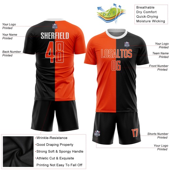 Jersey Orange-Weiß Fußball Custom Fashion Split Sublimation Schwarze Uniform Jersey Orange-Weiß Fußball Custom Fashion Split Sublimation Schwarze Uniform