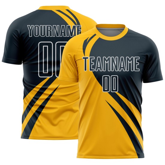 Curve Navy-Weiß Sublimation Gold Custom Lines Fußball Uniform Trikot Curve Navy-Weiß Sublimation Gold Custom Lines Fußball Uniform Trikot