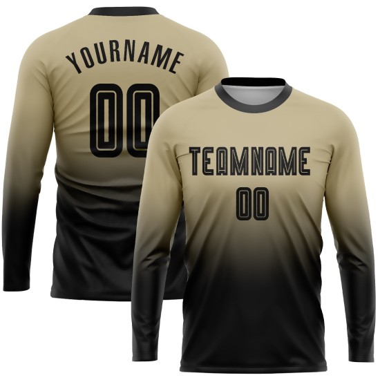 Vegas Soccer Fade Fashion Schwarze Ärmel Sublimation Langes Gold Benutzerdefiniertes Uniformtrikot Vegas Soccer Fade Fashion Schwarze Ärmel Sublimation Langes Gold Benutzerdefiniertes Uniformtrikot