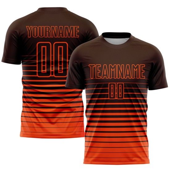 Jersey Mode Braun Benutzerdefinierte Verblassen Sublimation Uniform Fußball Orange Nadelstreifen Jersey Mode Braun Benutzerdefinierte Verblassen Sublimation Uniform Fußball Orange Nadelstreifen