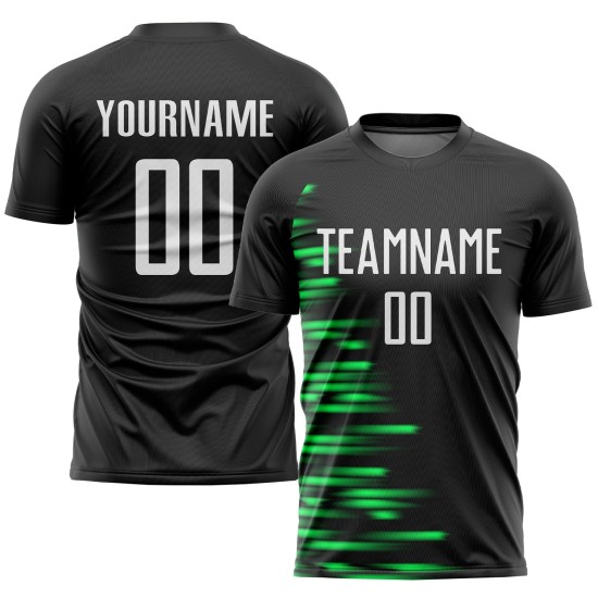 Grüne Sublimation Fußball Custom Schwarz Weiß-Kelly Uniform Trikot Grüne Sublimation Fußball Custom Schwarz Weiß-Kelly Uniform Trikot
