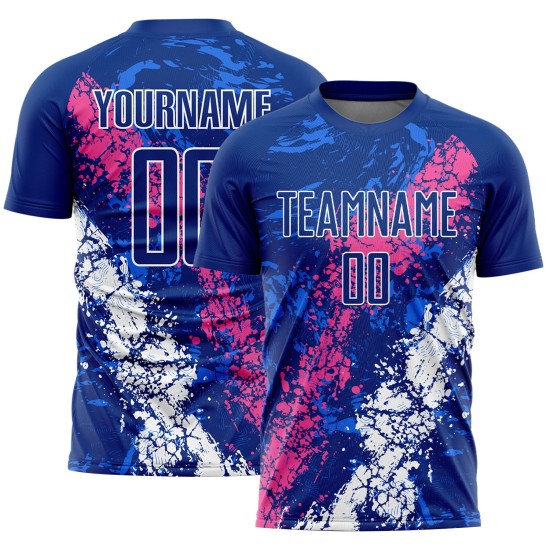 Benutzerdefinierte tropfende Sublimation Kunst rosa-weiß Jersey Fußball Royal Uniform Splatter Benutzerdefinierte tropfende Sublimation Kunst rosa-weiß Jersey Fußball Royal Uniform Splatter