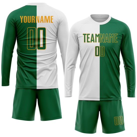 Weiß Custom Uniform Kelly Jersey Split Fashion Grün-Gold Sublimation Fußball Weiß Custom Uniform Kelly Jersey Split Fashion Grün-Gold Sublimation Fußball
