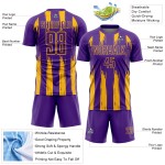 Benutzerdefinierte Gold Uniform Fußball Lila Jersey Abstrakte Streifen Sublimation Benutzerdefinierte Gold Uniform Fußball Lila Jersey Abstrakte Streifen Sublimation