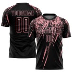 Schwarzes Sublimations-Fußballtrikot für individuelle Uniformen, Mittelrosa Schwarzes Sublimations-Fußballtrikot für individuelle Uniformen, Mittelrosa