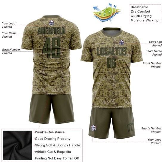 Uniform Custom Sublimation Jersey Salute To Olive-Black Camo Service Soccer Uniform Custom Sublimation Jersey Salute To Olive-Black Camo Service Soccer
