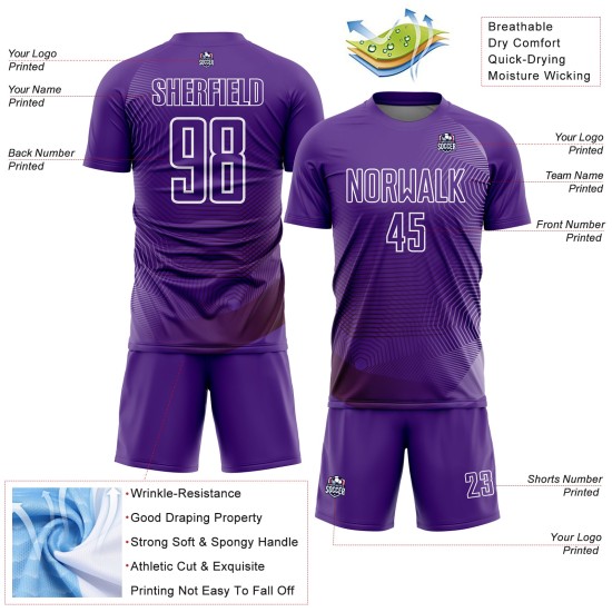 Lila Jersey Fußball Weiß Sublimation Linien Uniform Geometrisch Custom Lila Jersey Fußball Weiß Sublimation Linien Uniform Geometrisch Custom