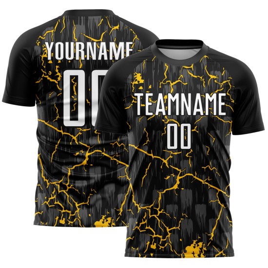 Fußballtrikot Uniform Lightning Custom Sublimation Schwarz Weiß-Gelb Fußballtrikot Uniform Lightning Custom Sublimation Schwarz Weiß-Gelb