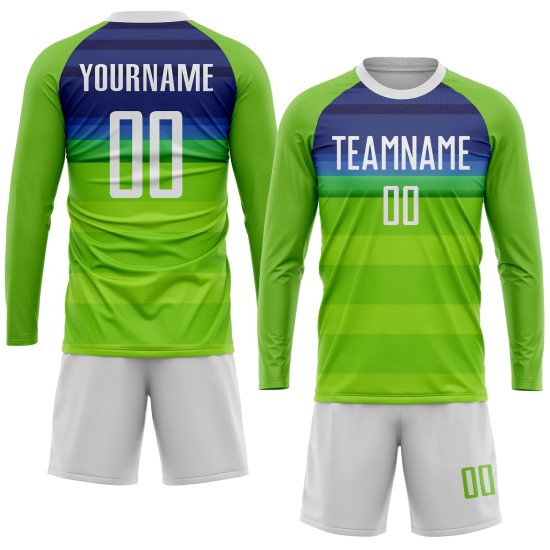 Fußball Grün Custom Weiß-Royal Jersey Neon Sublimation Uniform Fußball Grün Custom Weiß-Royal Jersey Neon Sublimation Uniform