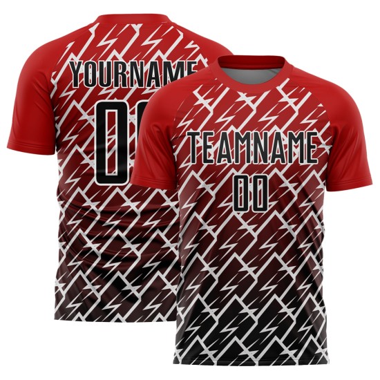 Sublimation Rot Custom Uniform Lightning Jersey Fußball Schwarz-Weiß Sublimation Rot Custom Uniform Lightning Jersey Fußball Schwarz-Weiß