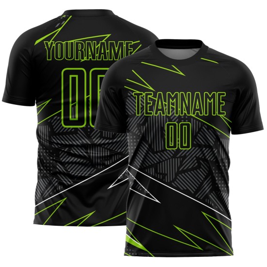 Linien Sublimation Fußball Grün Custom Jersey Uniform Neon Schwarz Linien Sublimation Fußball Grün Custom Jersey Uniform Neon Schwarz