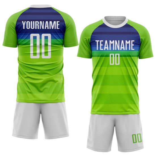 Fußball Grün Custom Weiß-Royal Jersey Neon Sublimation Uniform Fußball Grün Custom Weiß-Royal Jersey Neon Sublimation Uniform