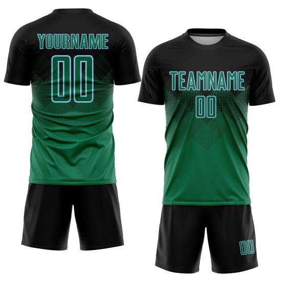 Benutzerdefinierte schwarze Kelly Fußball-Trikot Sublimation blau grün-hell Uniform Benutzerdefinierte schwarze Kelly Fußball-Trikot Sublimation blau grün-hell Uniform