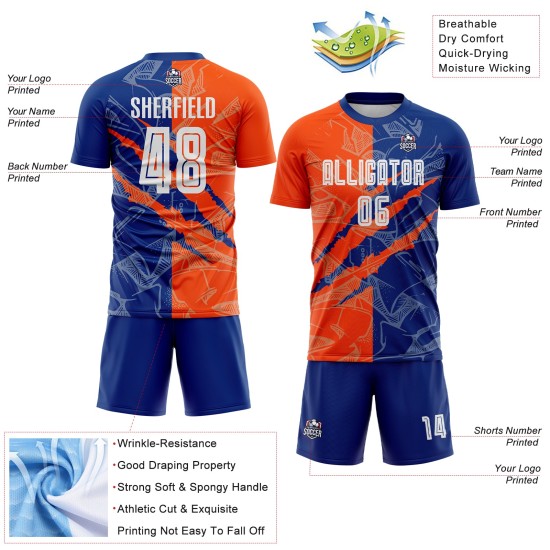 Sublimation Fußball Muster Graffiti Scratch Royal-Orange Custom Uniform Jersey Sublimation Fußball Muster Graffiti Scratch Royal-Orange Custom Uniform Jersey