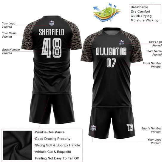 Fußball Schwarz Custom Uniform Jersey Sublimation Weiß-Camo Fußball Schwarz Custom Uniform Jersey Sublimation Weiß-Camo