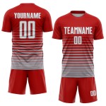 Mode Fußball Sublimation Nadelstreifen Rot Custom Jersey Uniform Fade Weiß-Grau Mode Fußball Sublimation Nadelstreifen Rot Custom Jersey Uniform Fade Weiß-Grau