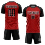 Wellenlinien Sublimation Uniform Fußball Rot Jersey Schwarz-Weiß Custom Wellenlinien Sublimation Uniform Fußball Rot Jersey Schwarz-Weiß Custom