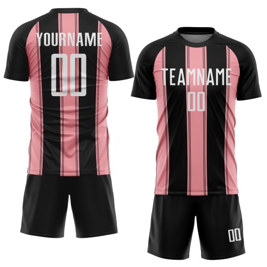 Custom Line Weiß-Mittelschwarz Fußball Sublimation Trikot Uniform Pink Custom Line Weiß-Mittelschwarz Fußball Sublimation Trikot Uniform Pink