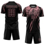 Schwarzes Sublimations-Fußballtrikot für individuelle Uniformen, Mittelrosa Schwarzes Sublimations-Fußballtrikot für individuelle Uniformen, Mittelrosa