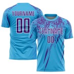 Fußball Lila-Weiß Custom Sublimation Uniform Sky Jersey Blau Fußball Lila-Weiß Custom Sublimation Uniform Sky Jersey Blau