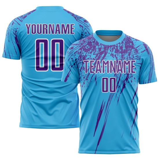 Fußball Lila-Weiß Custom Sublimation Uniform Sky Jersey Blau Fußball Lila-Weiß Custom Sublimation Uniform Sky Jersey Blau