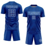 Weißes benutzerdefiniertes königliches geometrisches Uniform-Form-Fußball-Sublimationstrikot Weißes benutzerdefiniertes königliches geometrisches Uniform-Form-Fußball-Sublimationstrikot